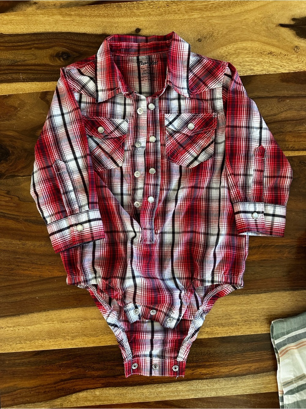 Wrangler Red and White Plaid Baby One-Piece Bodysuit
